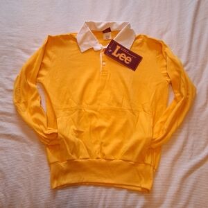 VTG 1980s Lee Yellow Longsleeve Polo Shirt Adult Medium New with Tags